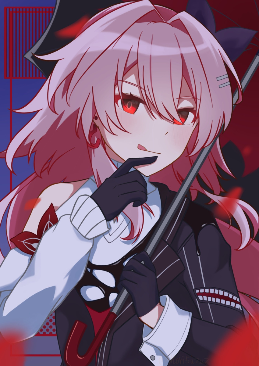 1girl, alt_text, black_duck, black_gloves, black_liquid, commentary_request, earrings, evernight_(honkai:_star_rail)