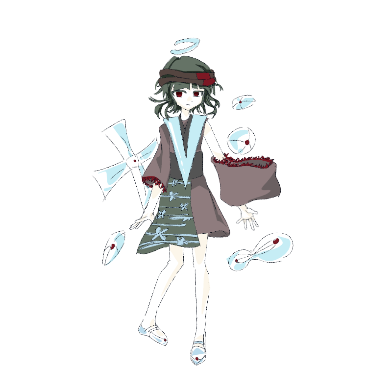 1other, aivjiadeshimingzhe, androgynous, bare_legs, blunt_bangs, brown_headband, brown_kimono, brown_sleeves, chinese_commentary, closed_mouth, commentary_request, detached_sleeves, dot_nose, expressionless, frown, full_body, green_hair, headband, japanese_clothes, kimono, knees, lace-trimmed_sleeves, lace_trim, len'en, looking_at_viewer, medium_hair, no_socks, other_focus, para_(len'en), red_eyes, shoes, short_kimono, simple_background, single_bare_shoulder, single_detached_sleeve, single_sleeve, solo, standing, white_background, white_shoes