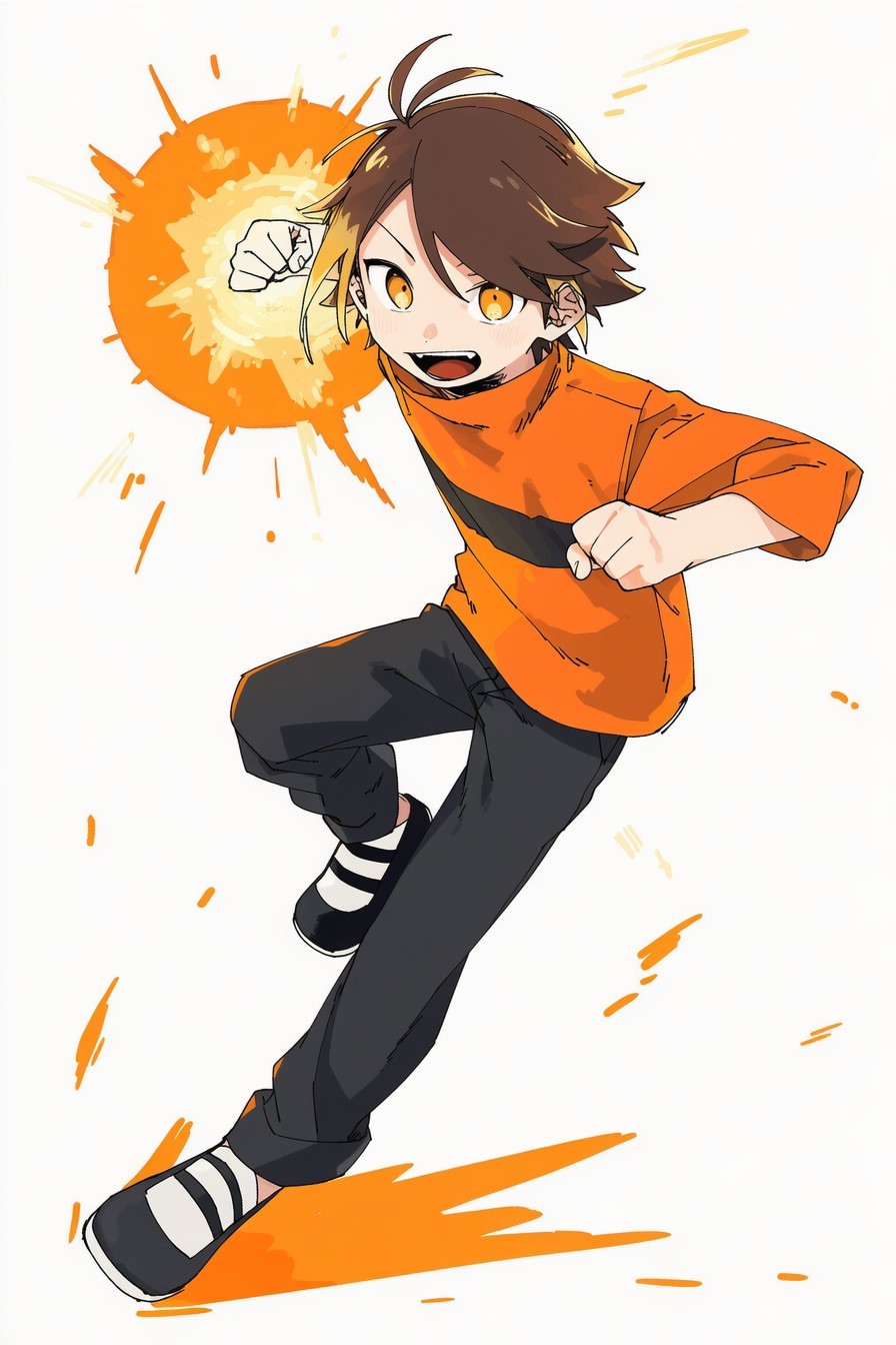 1boy, ai-assisted, black_pants, black_shoes, braker_(kuku88), brown_hair, child, clenched_hands