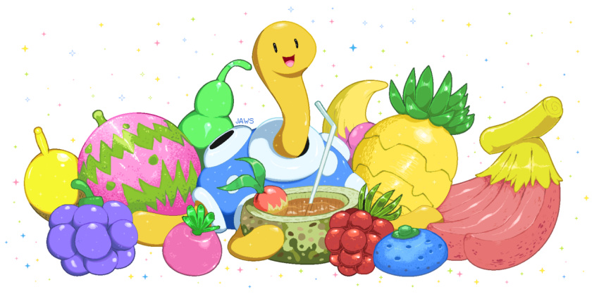 alternate_color, berry_(pokemon), berry_juice_(pokemon), bluk_berry, commentary, drink, drinking_straw, food