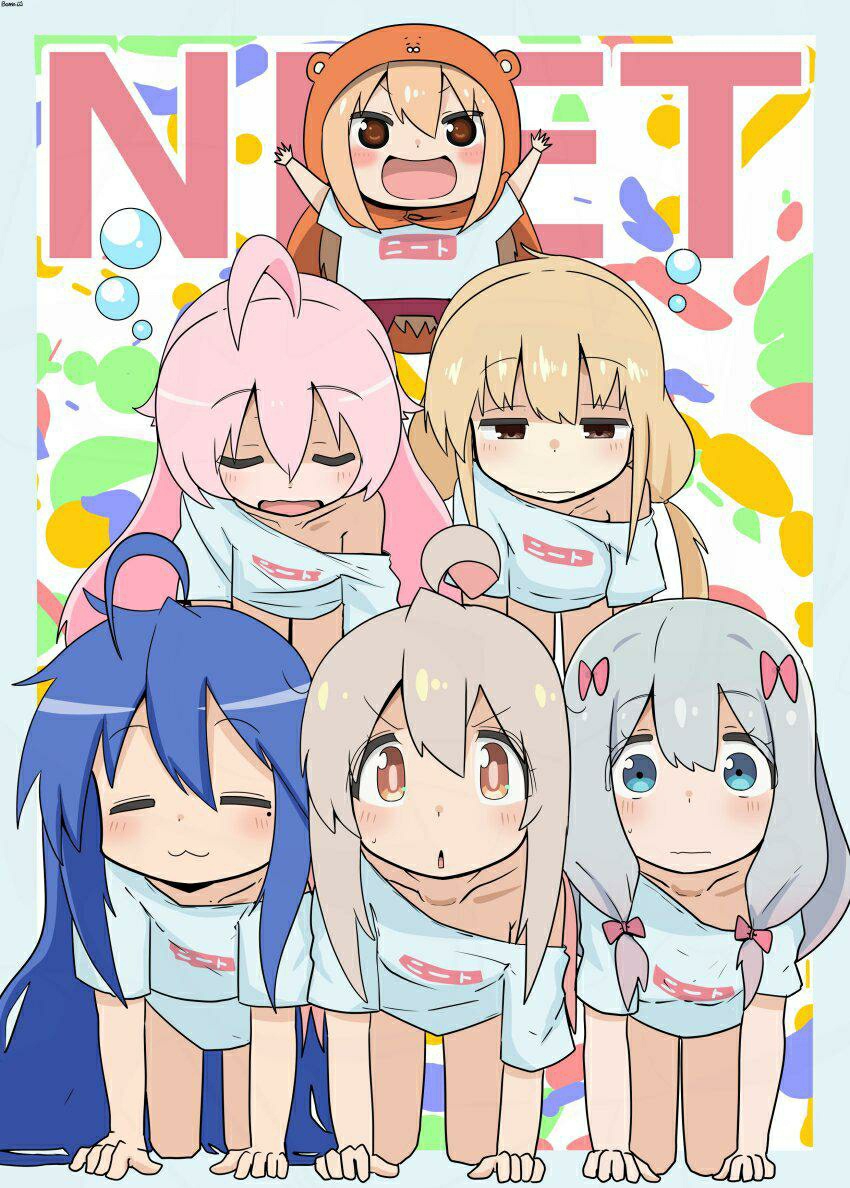 doma_umaru, eromanga_sensei, himouto!_umaru-chan, human_pyramid, idolmaster, izumi_konata, izumi_sagiri, long_hair