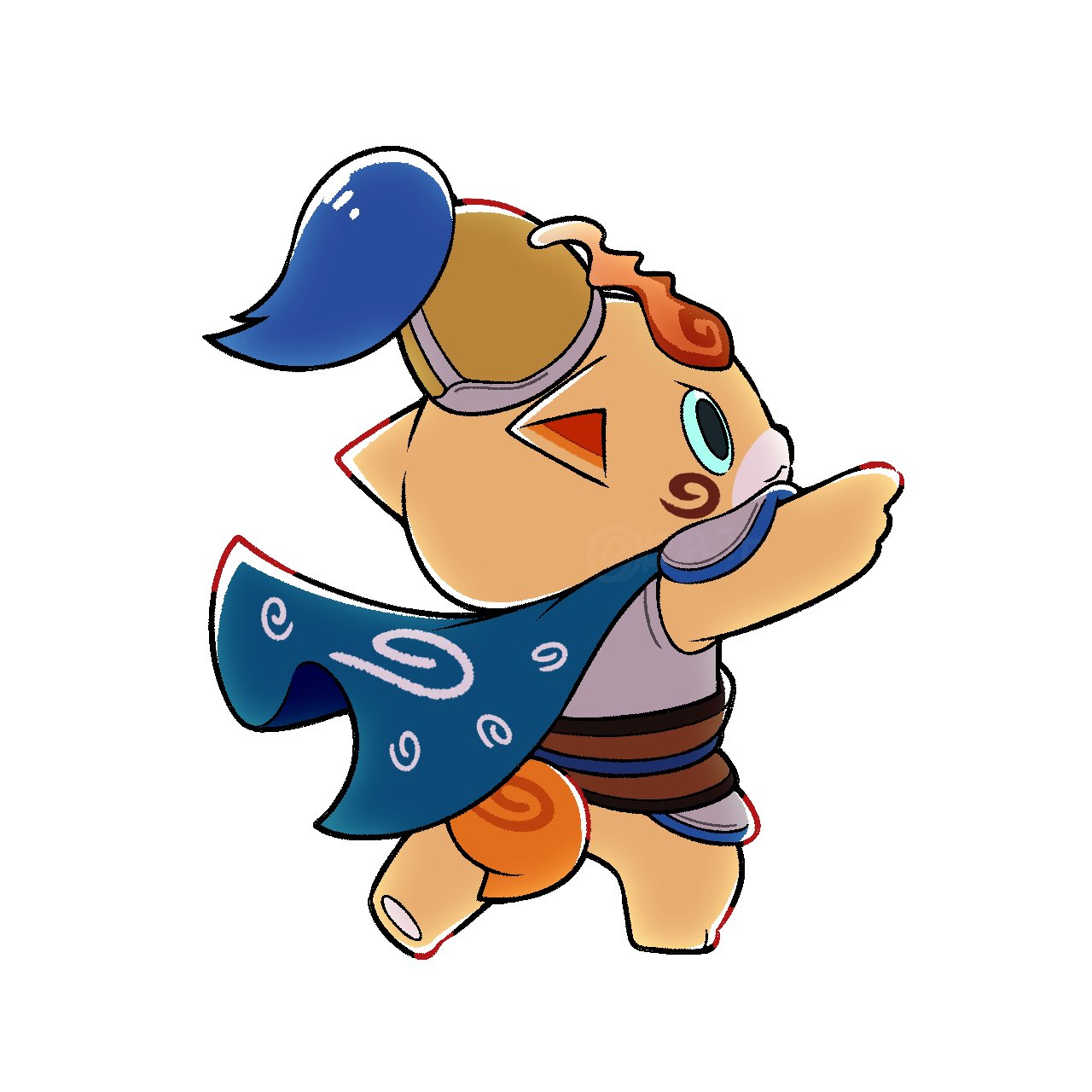 12ta_it, arm_up, armor, blue_cape, blue_eyes, breastplate, brown_fur, cape