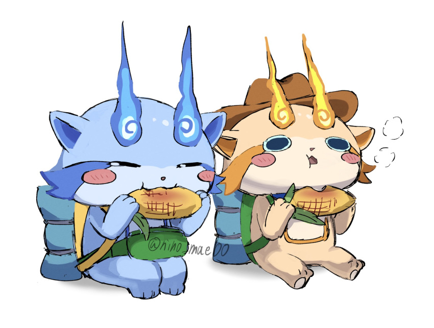 artist_name, backpack, bag, blue_fur, blush_stickers, brown_fur, brown_hat, closed_eyes