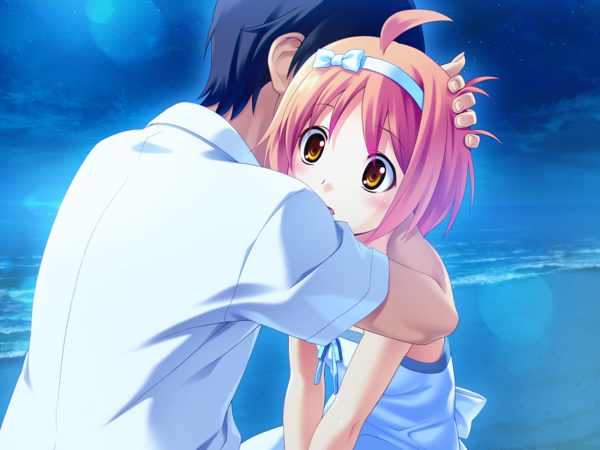 beach, game_cg, koutaro, kusakari_natane, night, short_hair, tropical_kiss