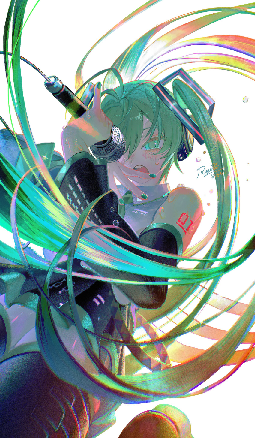 1girl, absurdres, ahoge, bare_shoulders, boots, commentary_request, detached_sleeves, green_eyes