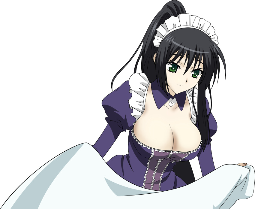 black_hair, cleavage, green_eyes, kore_wa_zombie_desu_ka?, maid, seraphim_(kore_wa_zombie_desu_ka?), transparent, vector