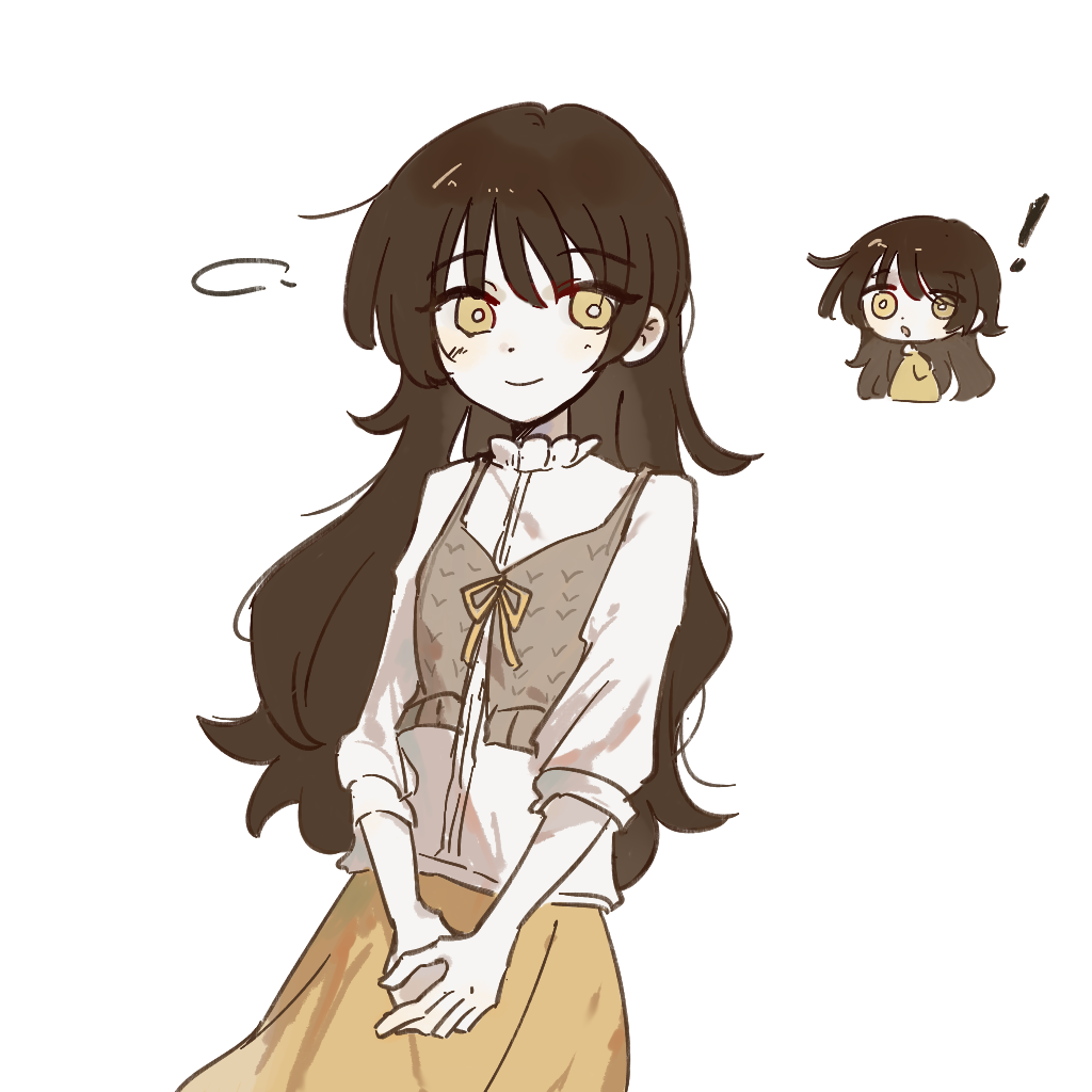 1girl, alternate_costume, blackseek, blank_speech_bubble, bright_pupils, brown_cardigan_vest, brown_hair, cardigan_vest