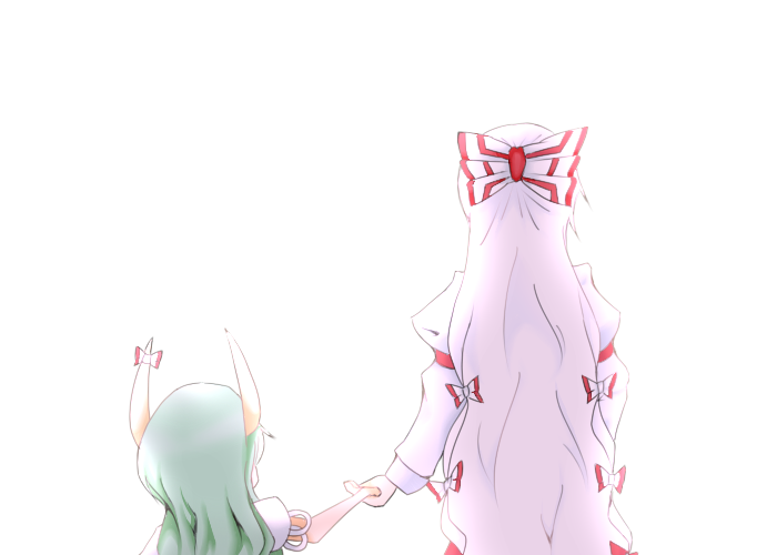 bow, child, ex-keine, from_behind, fujiwara_no_mokou, green_hair, gyokuro_omega, hair_bow