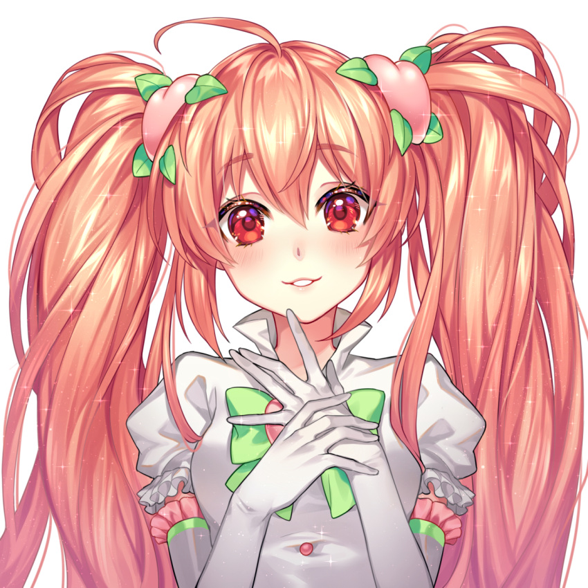 1girl, :d, \||/, ahoge, blush, bow, bowtie, breasts