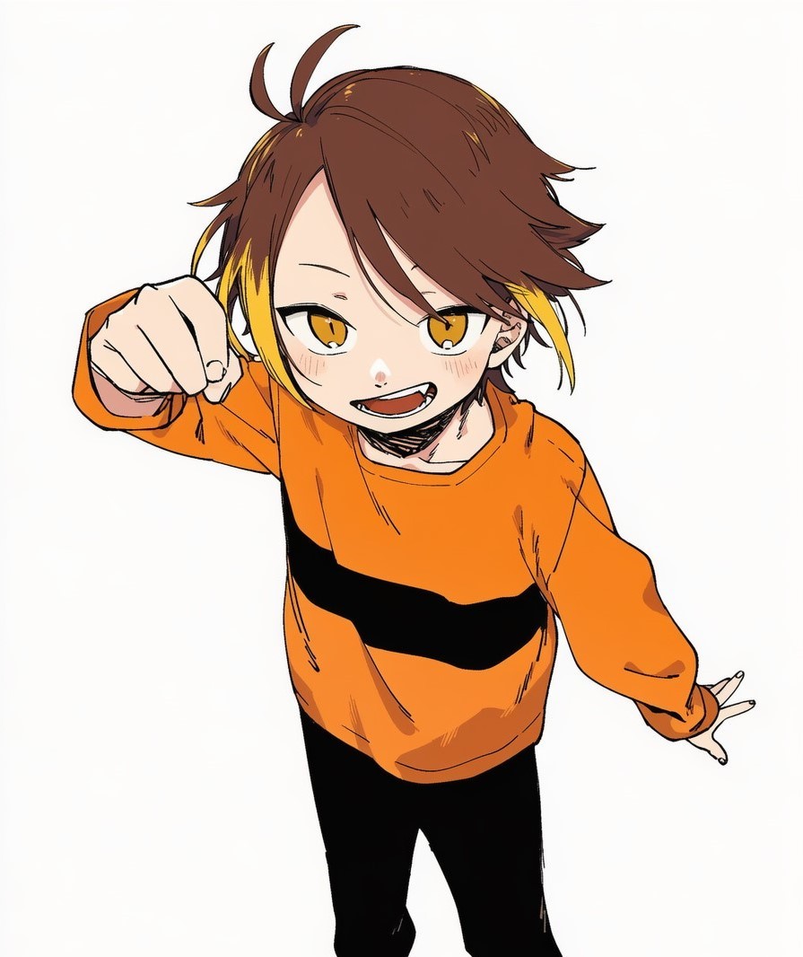 1boy, ai-assisted, black_pants, braker_(kuku88), brown_hair, child, clenched_hand, colokhan