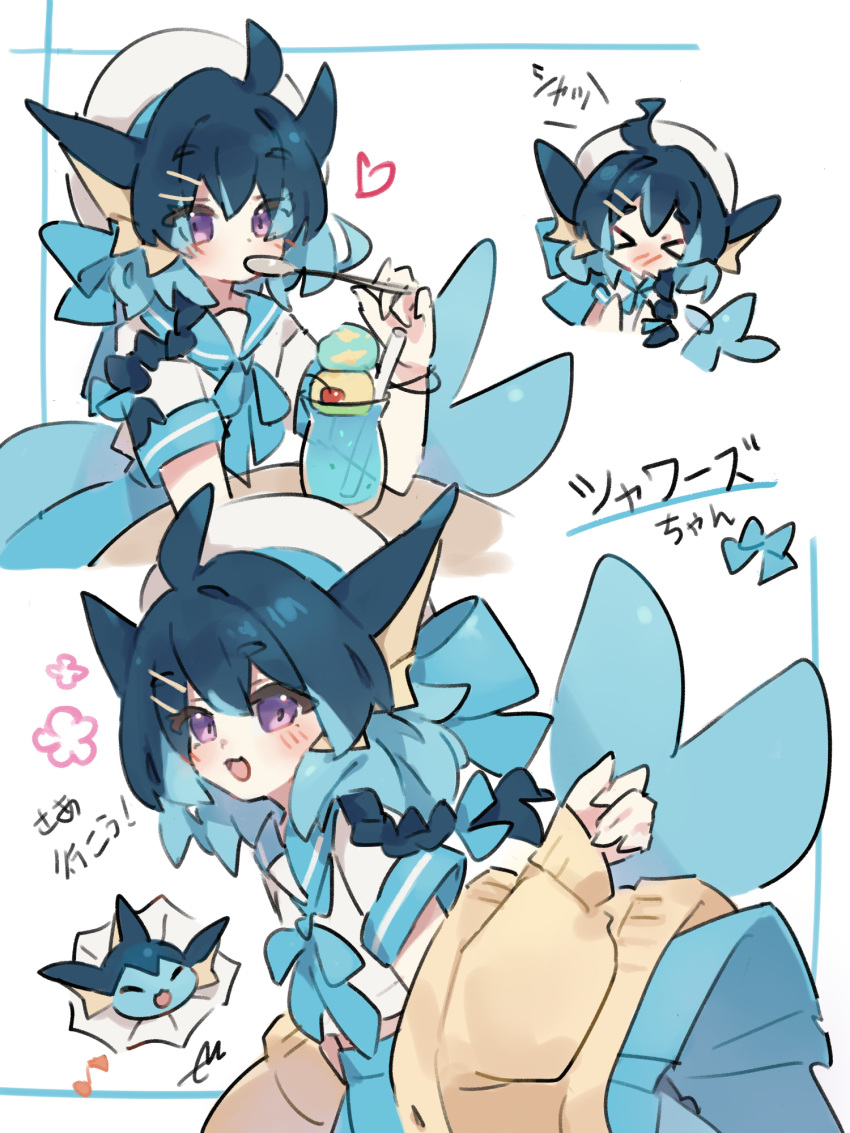>_<, 1girl, :3, :d, ahoge, animal_ears, arm_on_table, beret
