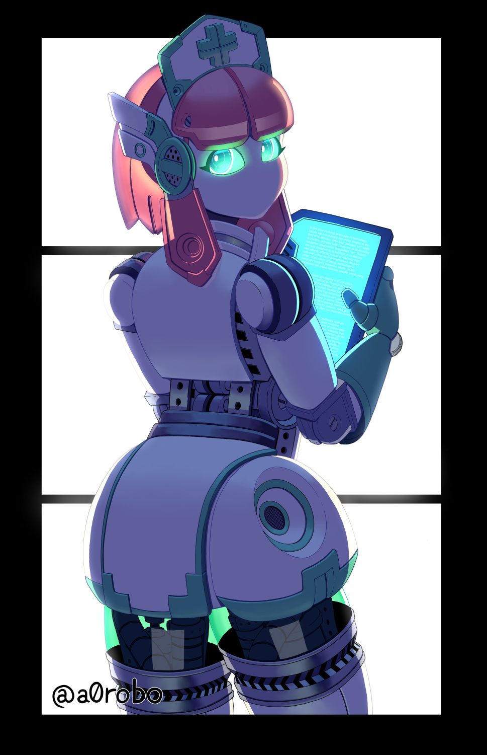 1girl, a0robo, glowing, glowing_eyes, green_eyes, hat, highres, holding