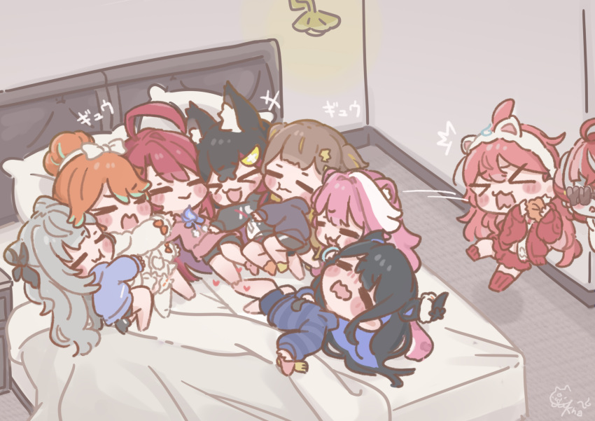 >_<, 6+girls, absurdres, ahoge, animal_ears, anya_melfissa, black_hair, blush