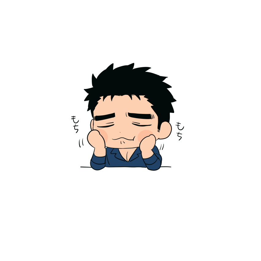 1boy, absurdres, black_hair, blue_shirt, blush_stickers, chibi, chibi_only, closed_eyes