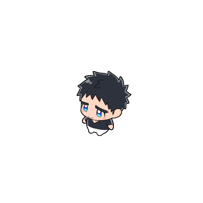 1boy, black_hair, blue_eyes, blue_shirt, chibi, chibi_only, commentary_request, domo_(domo_kizusuki)