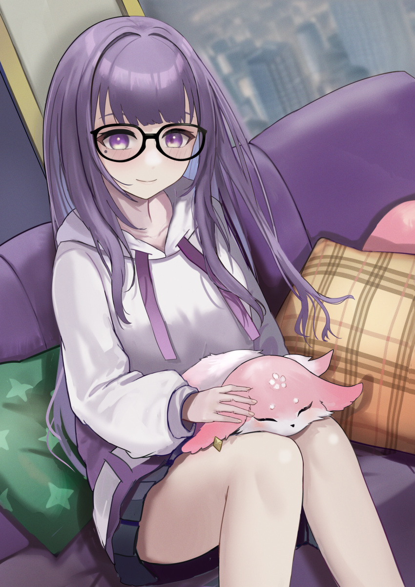 1girl, alternate_costume, alternate_universe, blunt_bangs, blurry, blurry_background, blush, closed_mouth