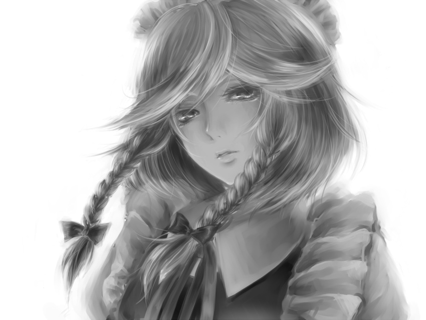 bone-beans, bow, braid, close-up, eyelashes, face, hair_bow, highres