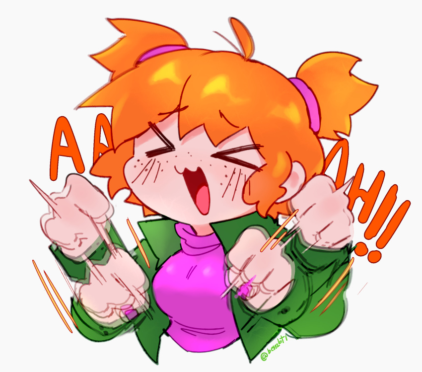 >_<, 1girl, :3, :d, ahoge, benzbt, closed_mouth, friday_night_funkin'