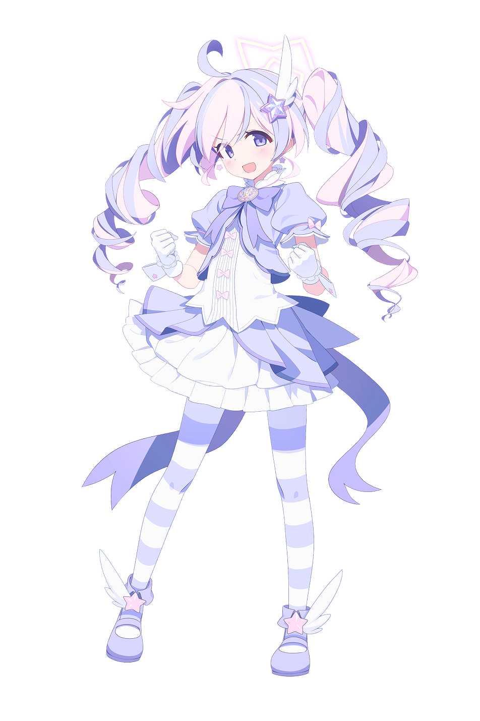 1girl, ahoge, blue_archive, bow, bowtie, clenched_hands, curly_hair, drill_hair