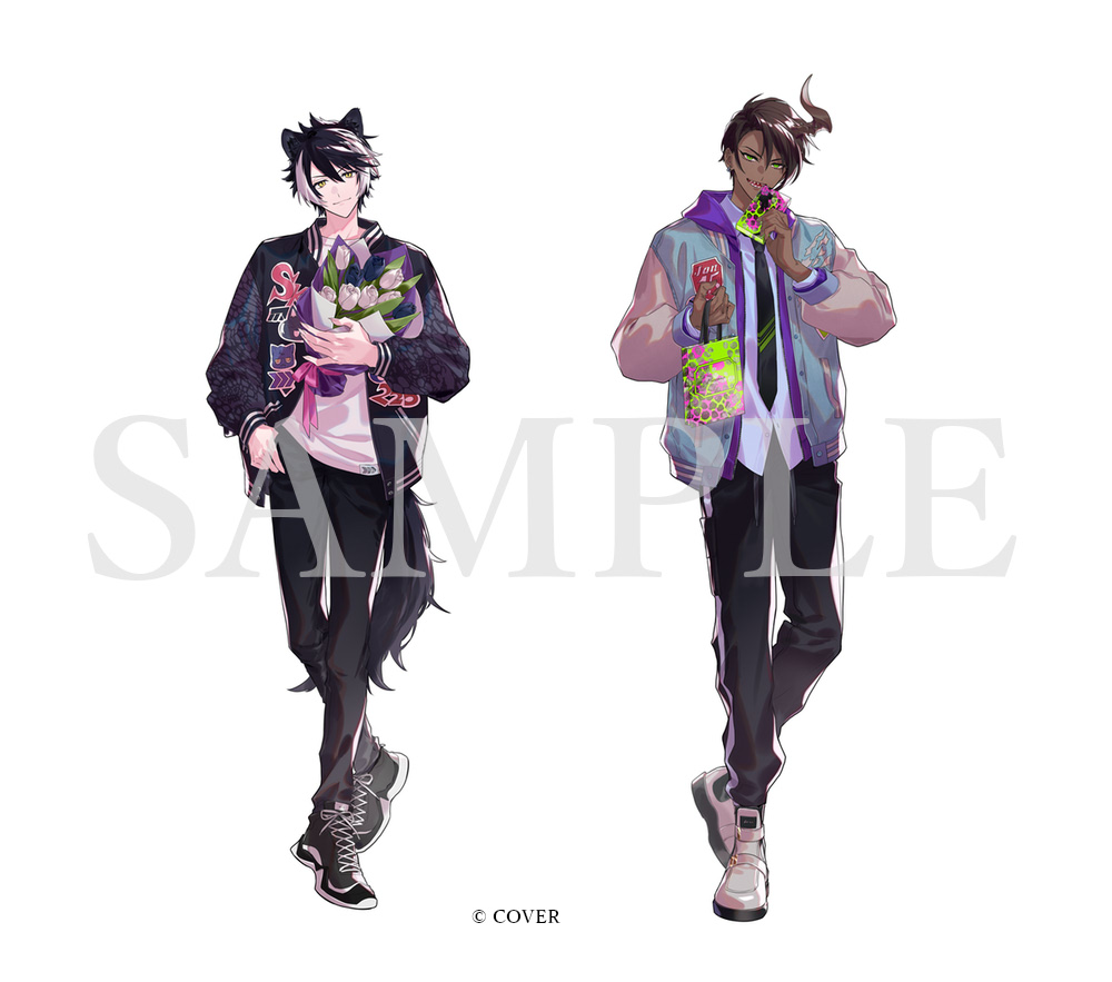 2boys, alternate_costume, animal_ears, bag, black_flower, black_hair, black_jacket, black_necktie