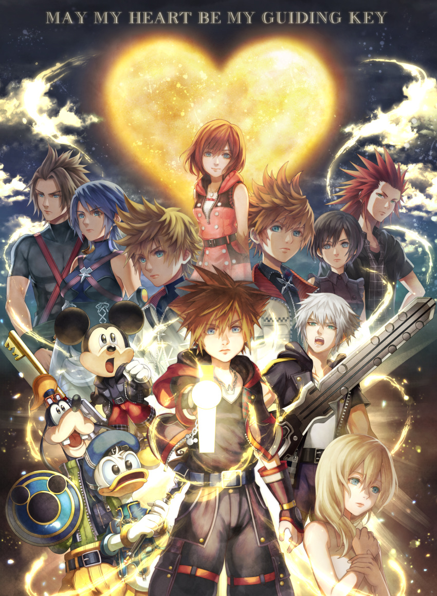 4girls, 6+boys, absurdres, animal_ears, aqua_(kingdom_hearts), axel_(kingdom_hearts), belt, black_hair