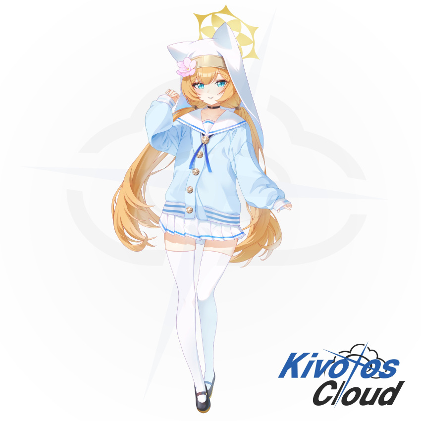 1girl, absurdres, alternate_costume, animal_ear_headwear, animal_ears, black_choker, blue_archive, blue_eyes