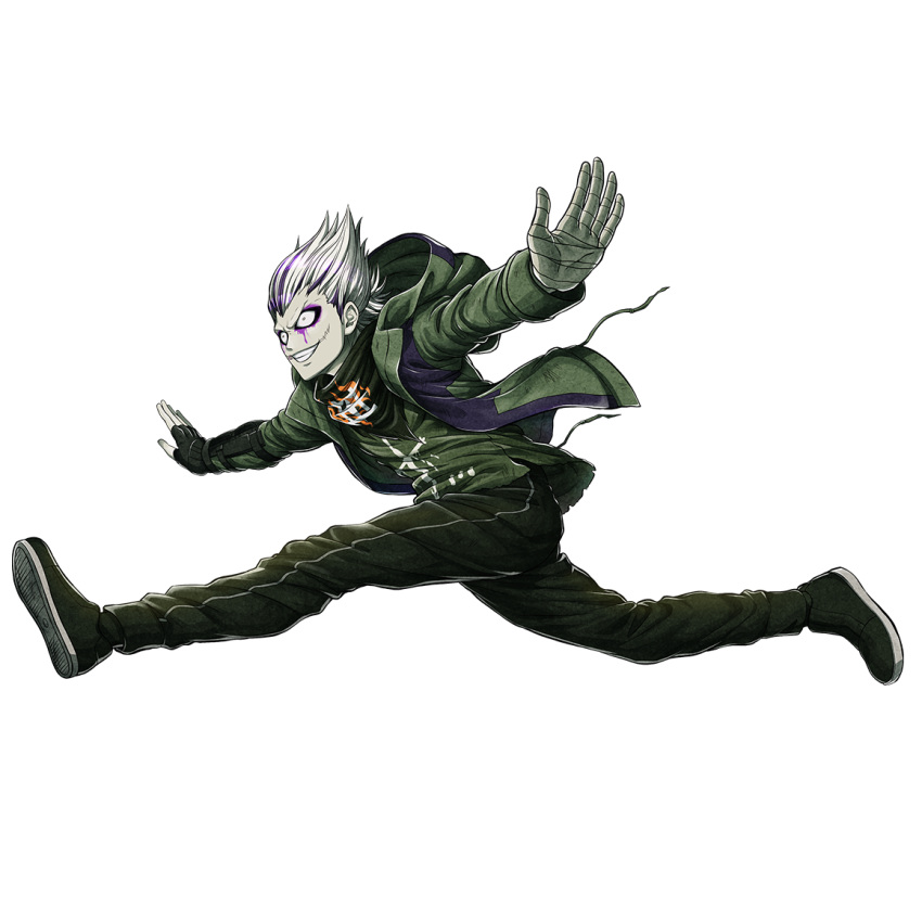 1boy, asahikawa_kai, bandaged_hand, bandages, evil_grin, evil_smile, facepaint, fingerless_gloves