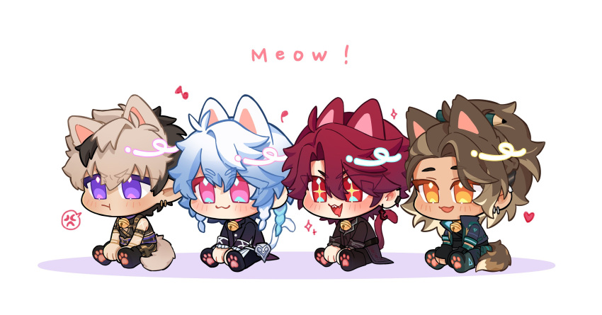 4boys, :3, :t, anger_vein, animal_ears, animal_hands, armlet, bell