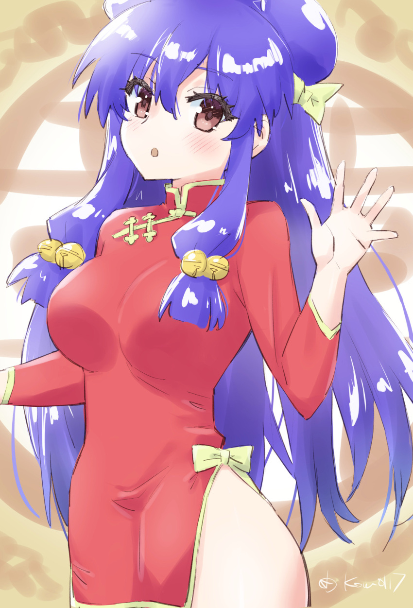 1girl, bell, china_dress, chinese_clothes, commentary_request, double_bun, dress, hair_bell