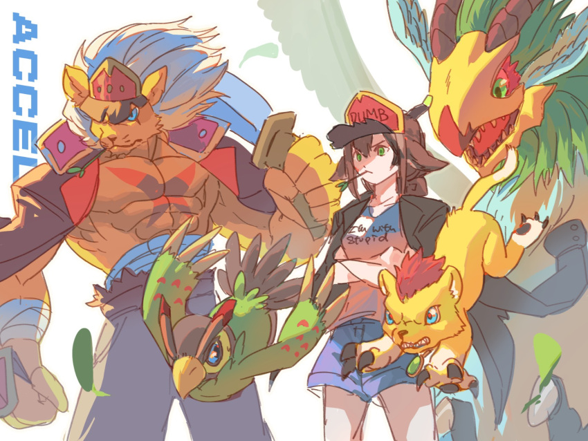 1boy, 1girl, 765_nanami, bancholeomon, banchou, bird, black_jacket, blue_eyes
