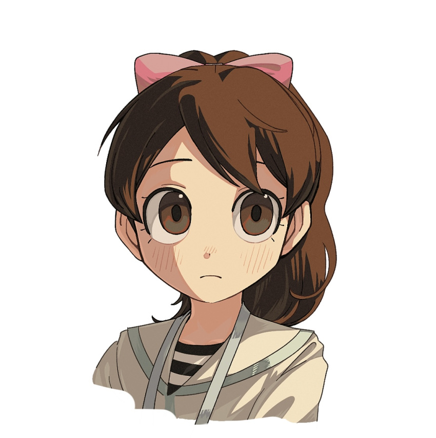 1girl, bow, brown_eyes, brown_hair, ehqg5mqvfk83148, hair_bow, kodama_fumika, looking_at_viewer