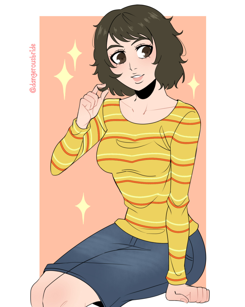 1girl, artist_name, dangerousbride, dark_brown_hair, female, kawakami_sadayo, megami_tensei, multicolored_clothes