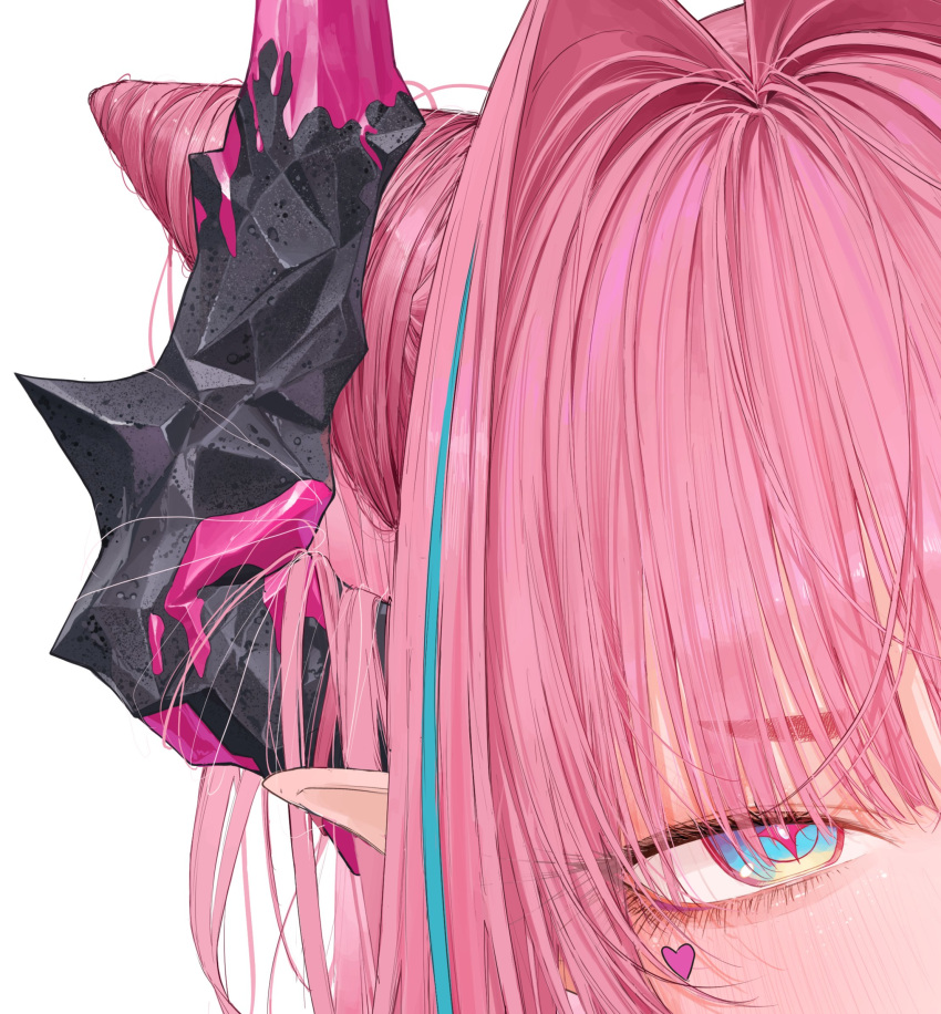 arknights, arknights:_endfield, black_horns, blue_eyes, blue_streaks, blush, bright_pupils, commentary_request