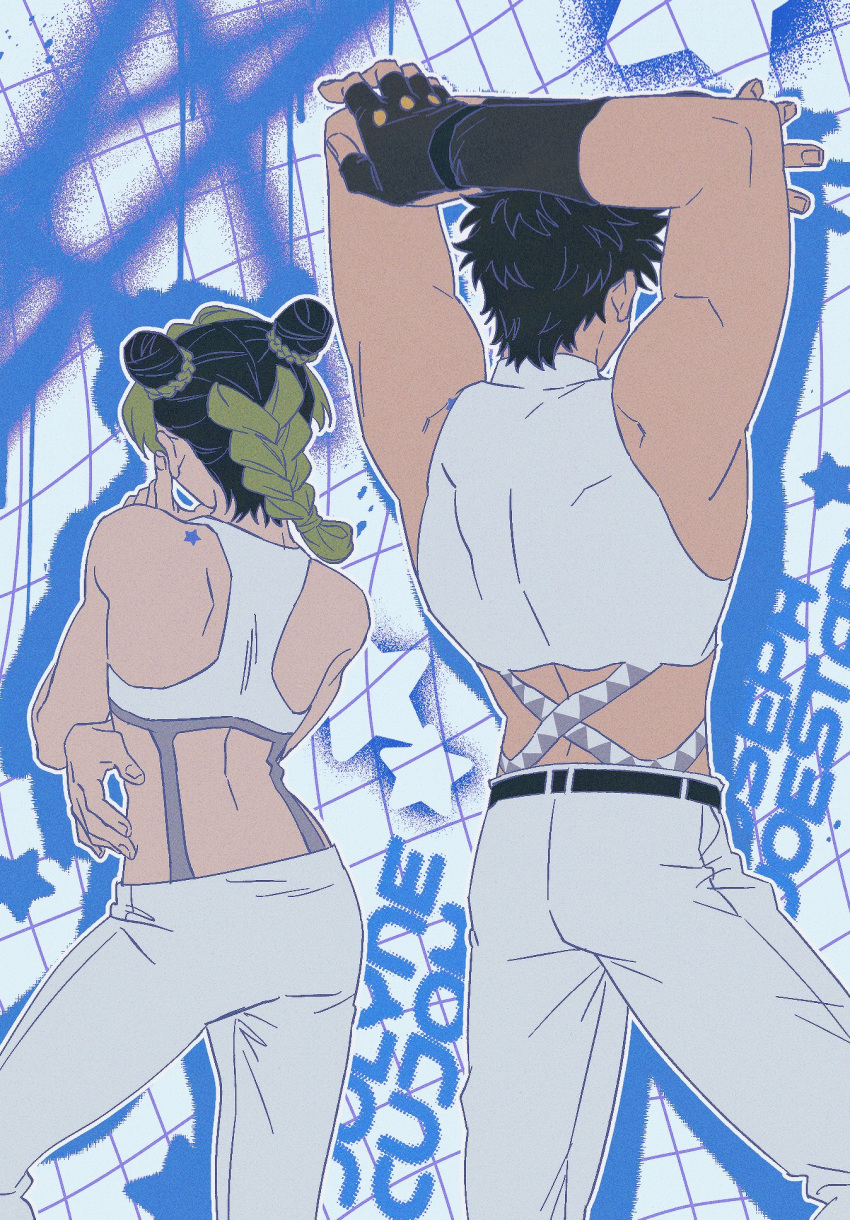 1girl, battle_tendency, birthmark, black_hair, braid, commentary_request, crossed_arms, double_bun