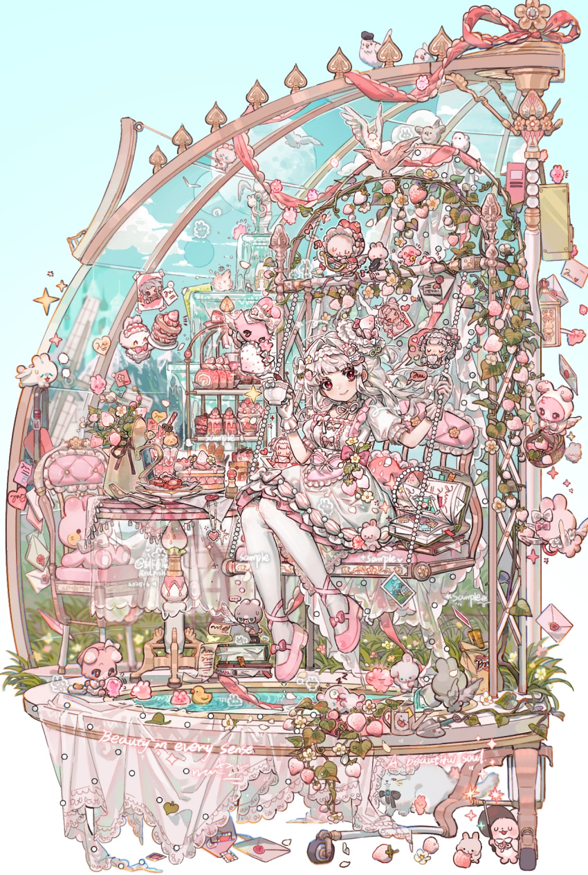 +++, 1girl, absurdly_detailed_composition, animal, apron, bag, basket, bird