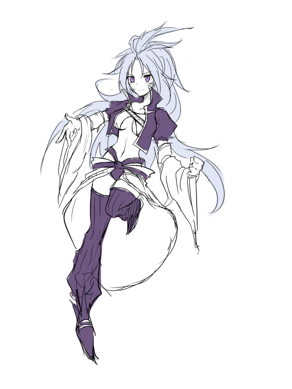 female, final_fantasy, final_fantasy_ix, flat_color, genderswap, jacket, kuja, long_hair, midriff, oshiruko_(tsume), purple_eyes, silver_hair, solo, thigh-highs, thighhighs, tsume(artist), tsume_(artist), violet_eyes