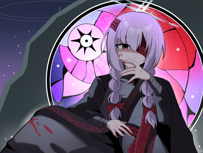 1girl, atsuko_(blue_archive), blood, blood_on_face, blood_on_hands, blue_archive, blue_halo, erum_4066