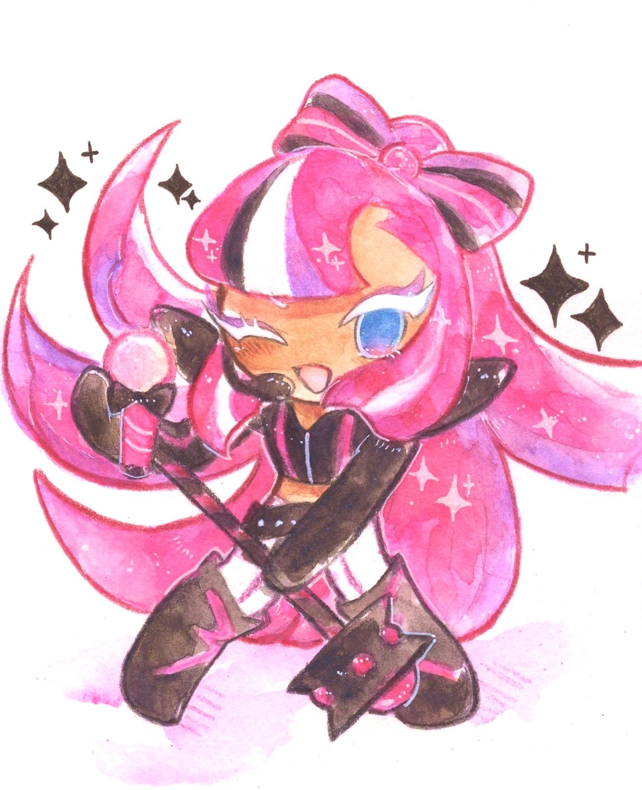 1girl, belt, blush, boots, bow, cookie_run, cookie_run:_ovenbreak, cropped_jacket