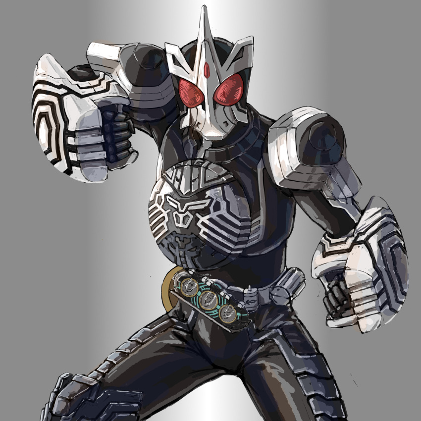 clenched_hands, compound_eyes, fist, henshin, highres, kamen_rider, kamen_rider_ooo, kamen_rider_ooo_(series)