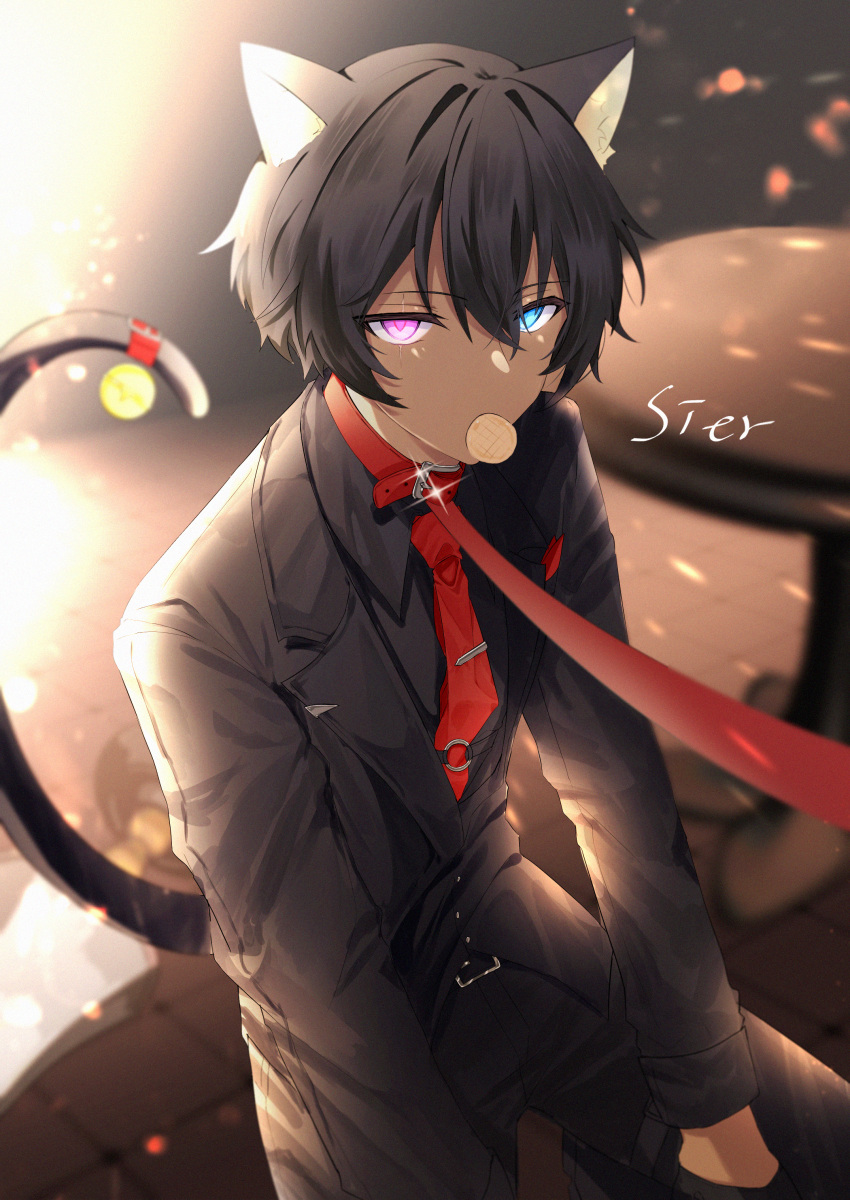 1boy, absurdres, animal_ears, belt, black_belt, black_hair, black_jacket, black_pants