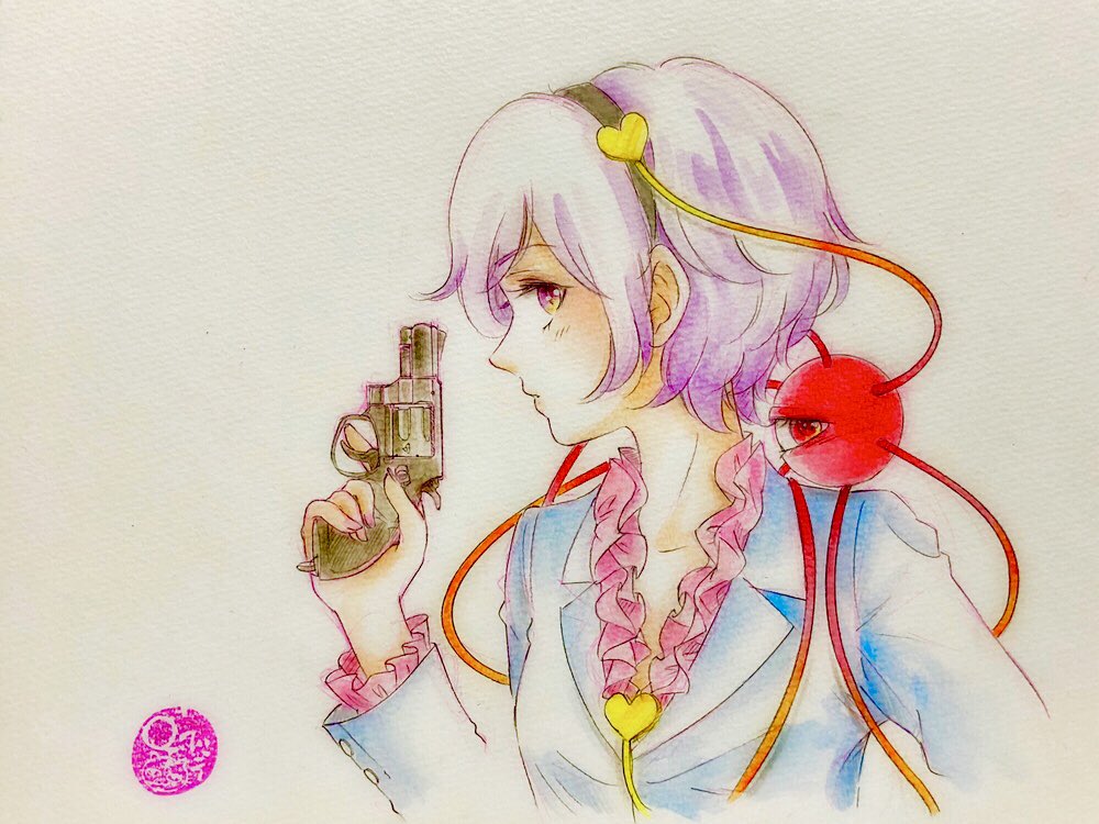 1girl, black_hairband, blue_jacket, blush, collar, collarbone, commentary_request, frilled_collar