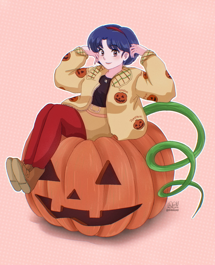 1girl, absurdres, blue_hair, brown_eyes, closed_mouth, commentary, full_body, hairband
