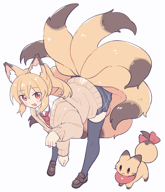 1girl, :d, animal_ear_fluff, animal_ears, animalization, black_skirt, black_thighhighs, blonde_hair