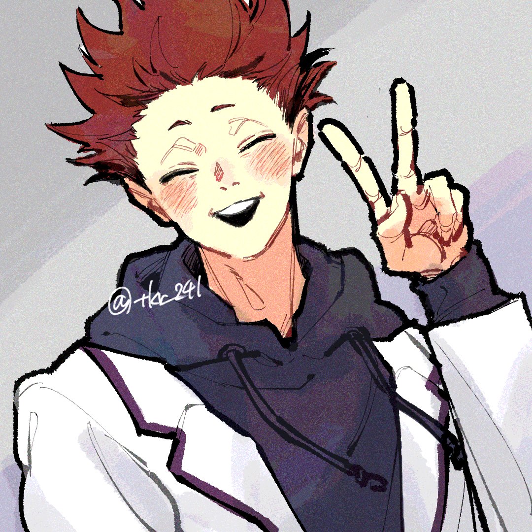 1boy, black_hoodie, blush, closed_eyes, commentary, facing_viewer, haikyuu!!, hood