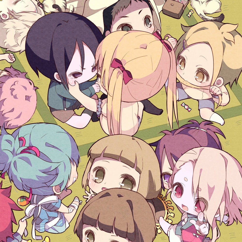 6+boys, aizen_kunitoshi, akita_toushirou, alternate_hairstyle, atsushi_toushirou, baby, baby_animal, black_hair
