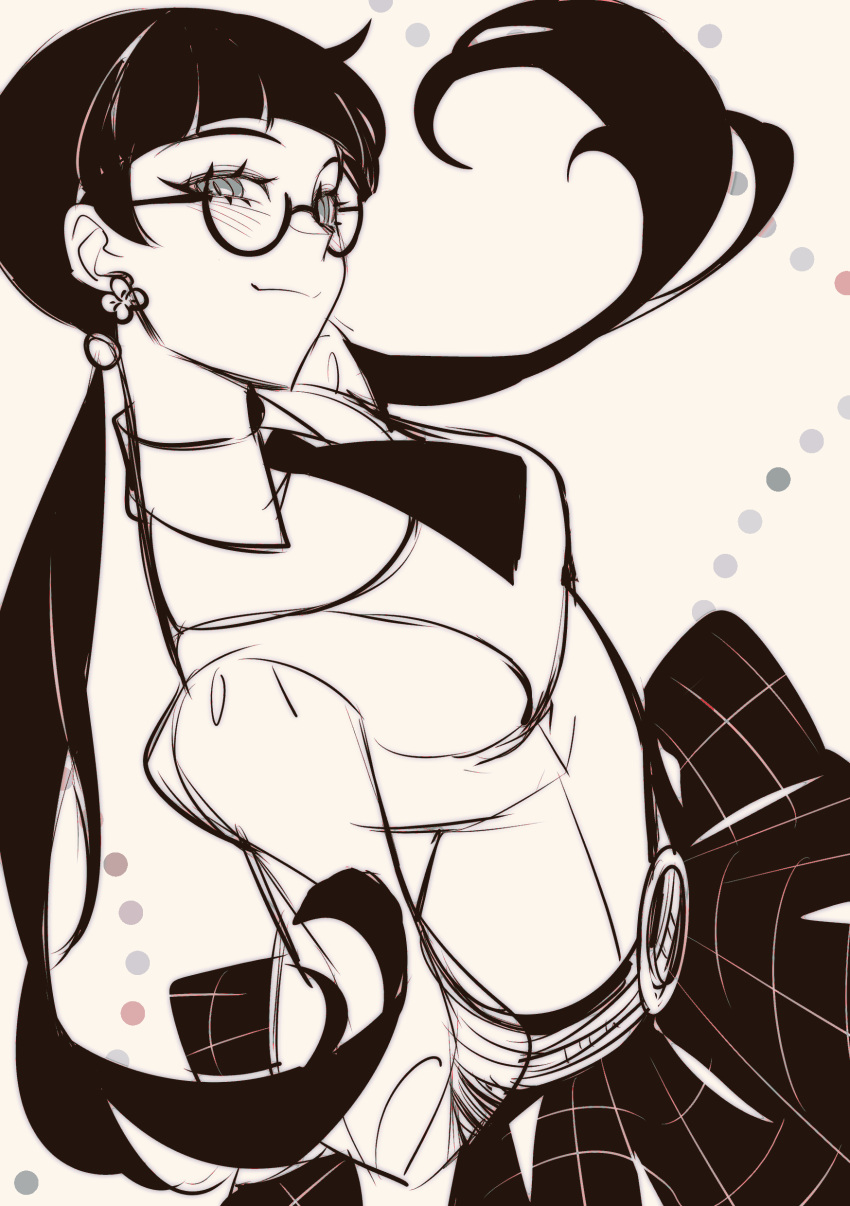1girl, absurdres, accord, arms_at_sides, belt, blunt_bangs, blush, breasts