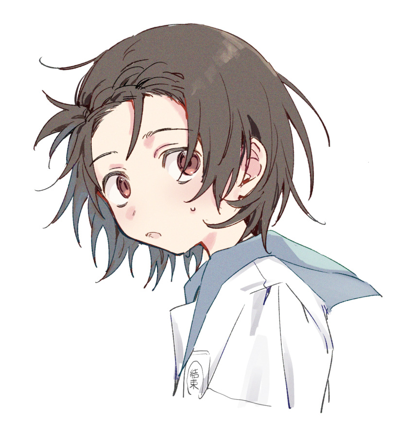 1girl, brown_eyes, brown_hair, commentary_request, from_side, highres, looking_back, medalist_(manga)