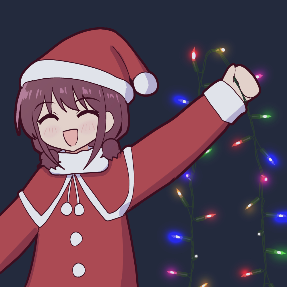 1girl, :d, ^_^, arm_up, black_background, blush, brown_hair, cable