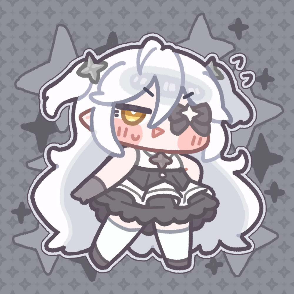 1girl, black_dress, bow_eyepatch, chibi, chibi_only, commentary_request, dress, ed_(trickcal)