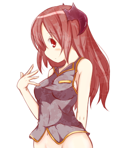 blush, bottomless, breasts, fal_maro, hair_wings, head_wings, koakuma, long_hair
